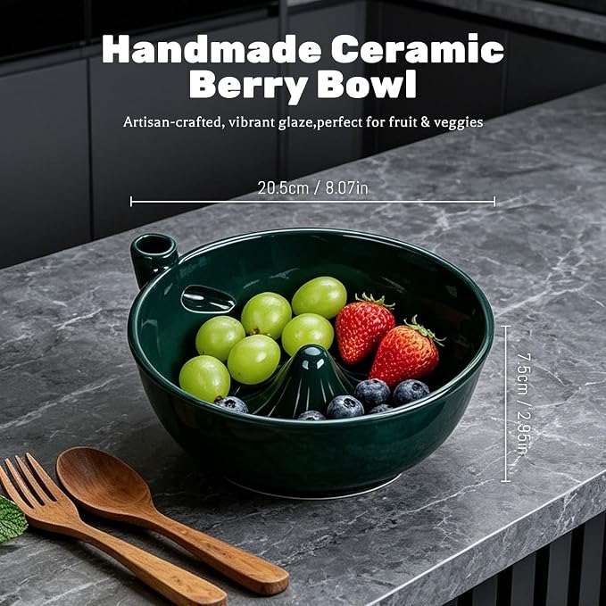 Ceramic Berry Washing Bowl with Auto-Spin Swirl Drainage 🔥