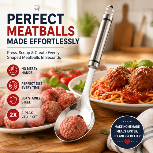 🍝 2-Pack Stainless Steel Meatball Maker Spoon – Make Perfect Meatballs Without Messy Hands 💖