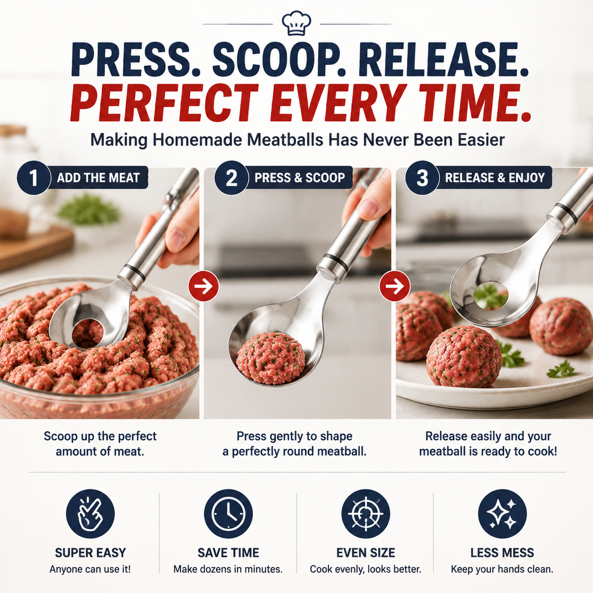 🍝 2-Pack Stainless Steel Meatball Maker Spoon – Make Perfect Meatballs Without Messy Hands 💖