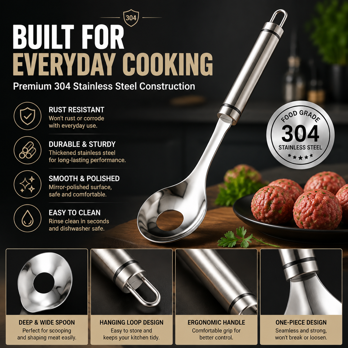 🍝 2-Pack Stainless Steel Meatball Maker Spoon – Make Perfect Meatballs Without Messy Hands 💖