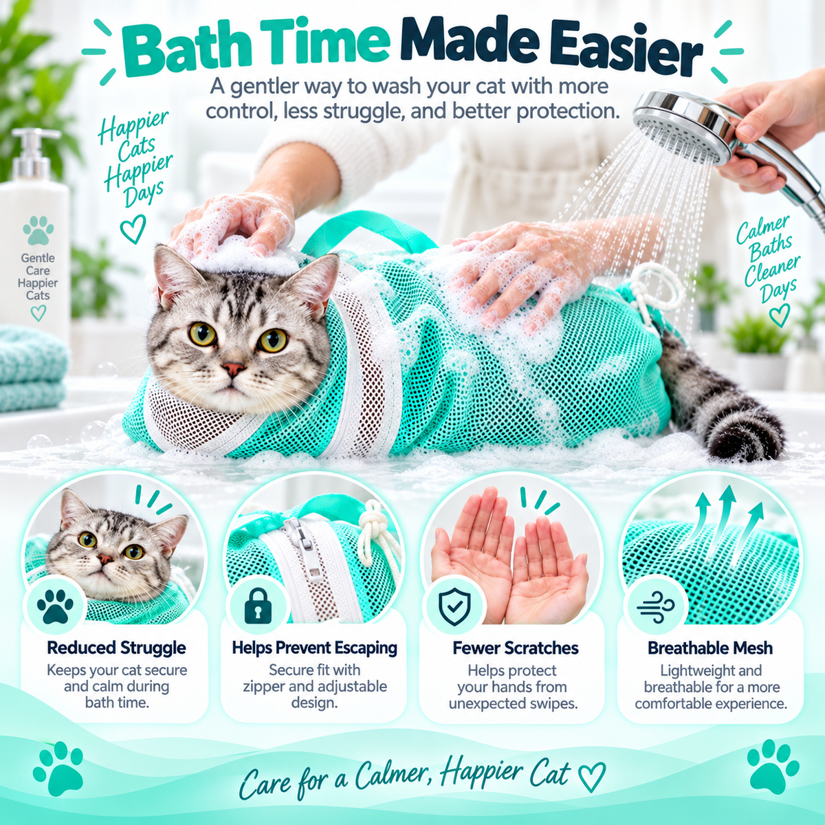 CatSafe Grooming Bag 🐾 Wash. Protect. Care. — A Safer Way To Bathe Your Cat.