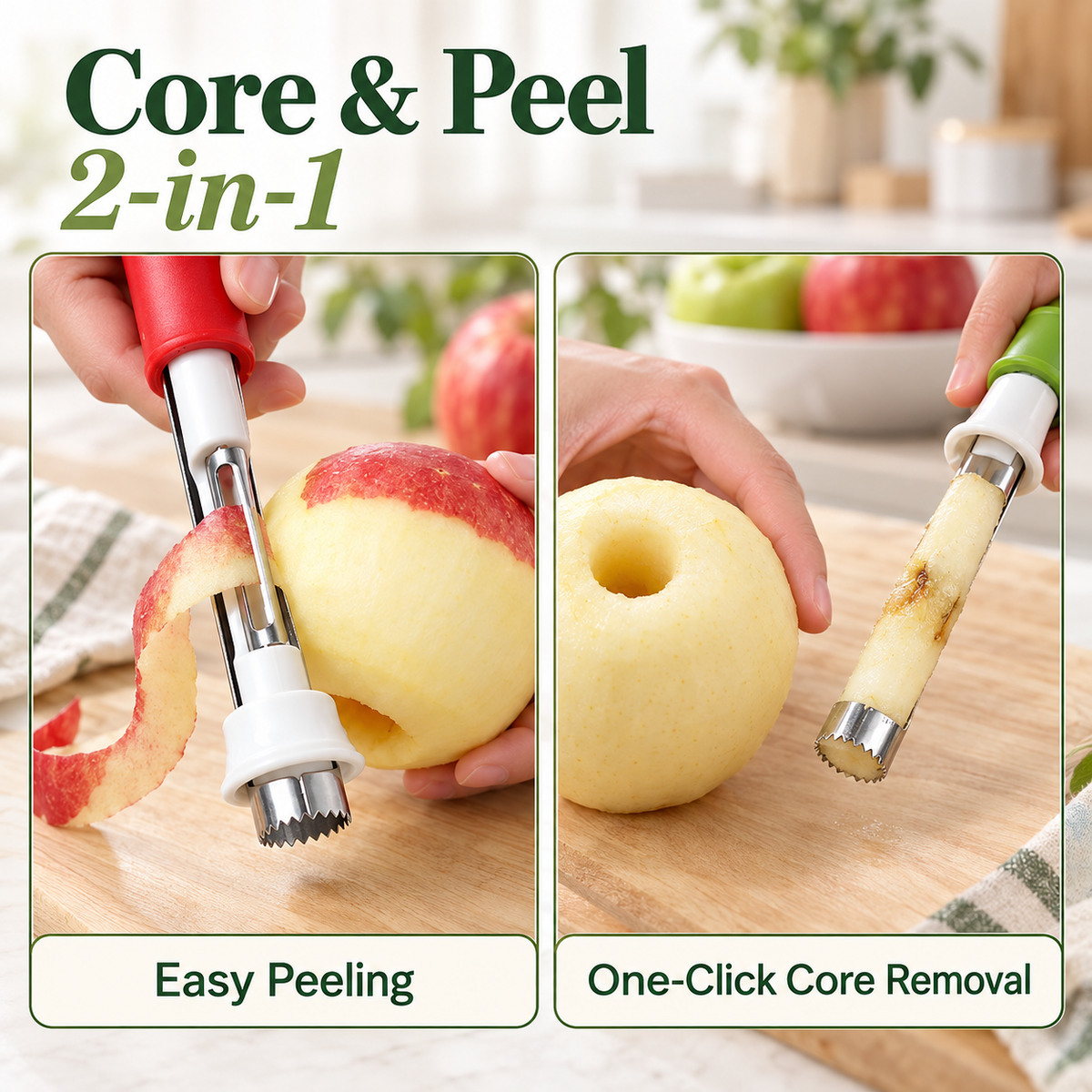 ApplePrep 2-in-1 Fruit Prep Tool 🍽️Core. Peel. Prepare. — All In One Simple Motion.