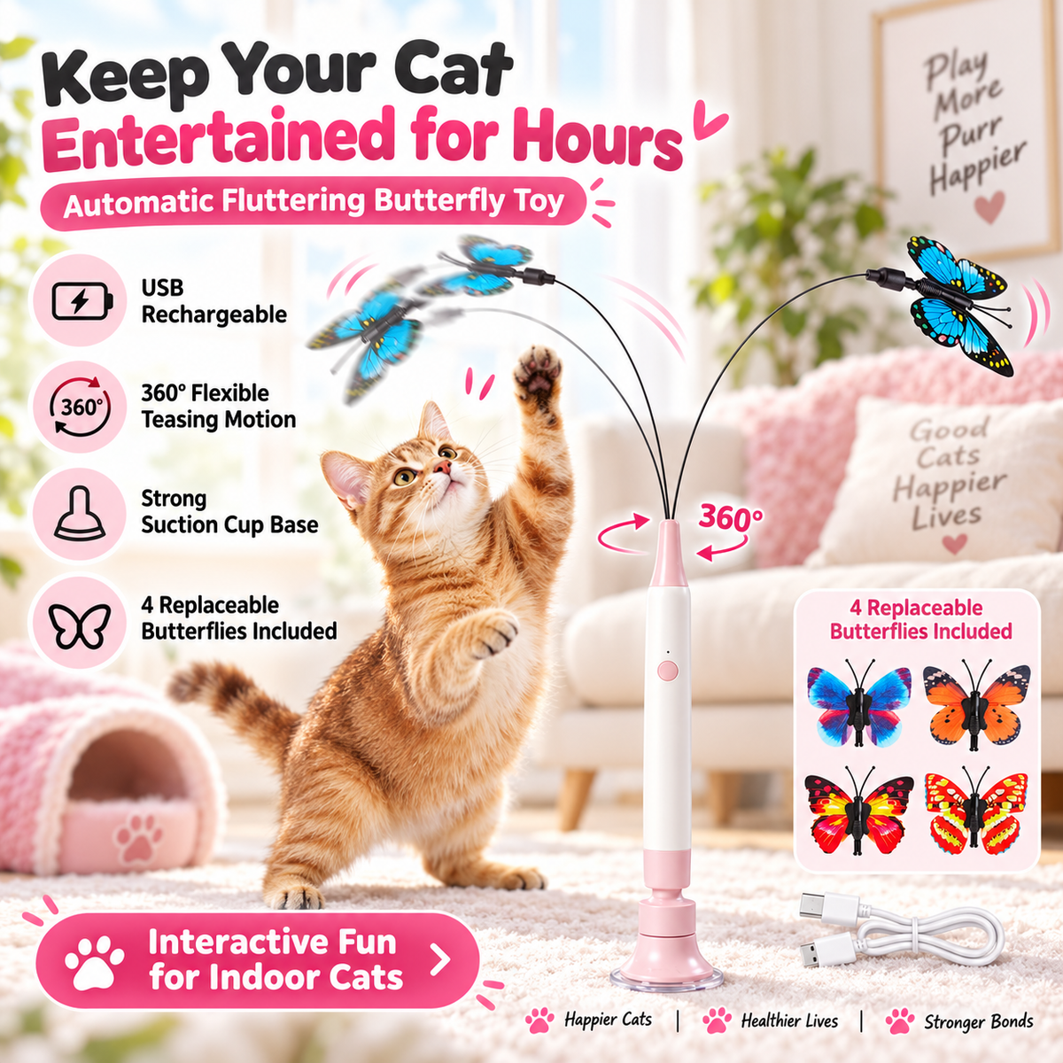 SmartFly Butterfly Cat Toy 🦋 Flutter. Chase. Exercise. — Keep Your Cat Active & Happy.