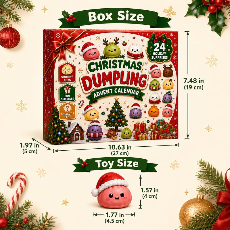 2026 Christmas Mini Squishies Advent Calendar - 24-Day Dumpling Squishies Countdown Play Set with Glitter Squeeze Toys, Squishy Box Set Kids Toys, Cool Gifts for Kids Squishy Dumplings Squishies Squishy Kit