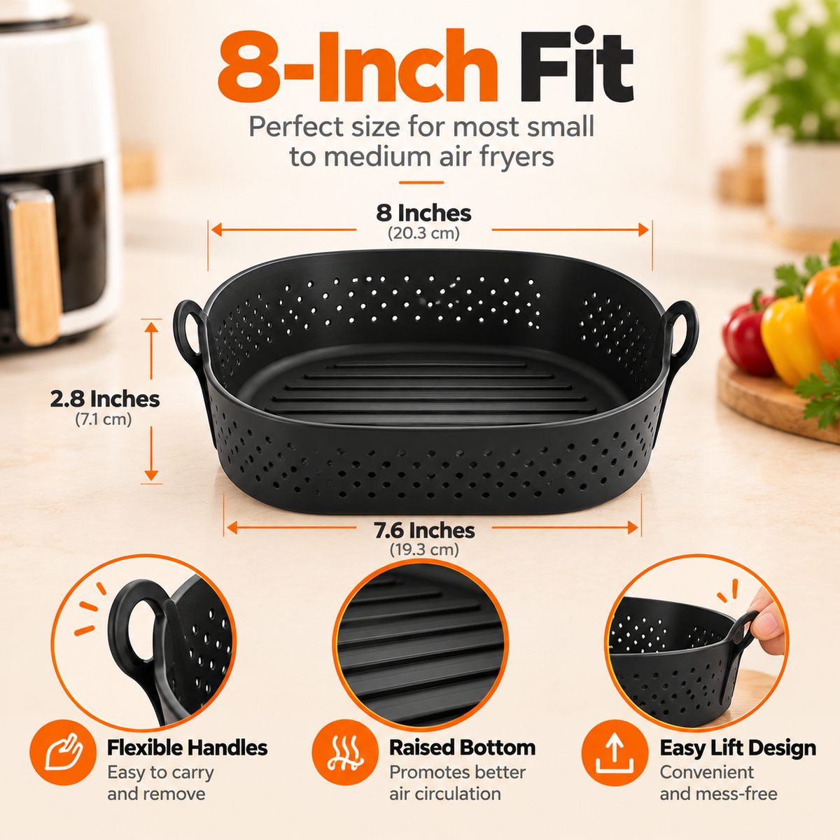 🔥✨Reusable Silicone Air Fryer Liner, 8 Inches