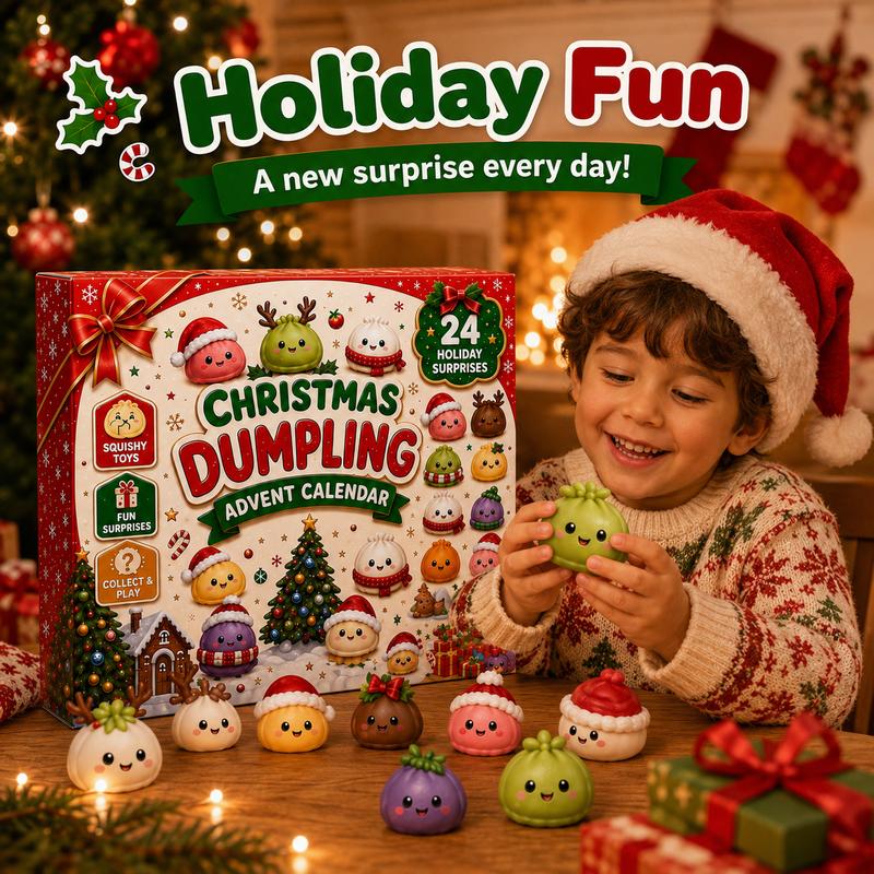 2026 Christmas Mini Squishies Advent Calendar - 24-Day Dumpling Squishies Countdown Play Set with Glitter Squeeze Toys, Squishy Box Set Kids Toys, Cool Gifts for Kids Squishy Dumplings Squishies Squishy Kit