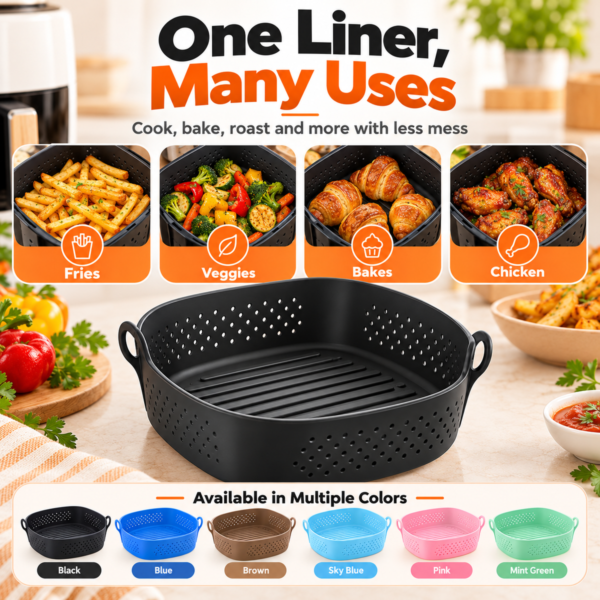 🔥✨Reusable Silicone Air Fryer Liner, 8 Inches