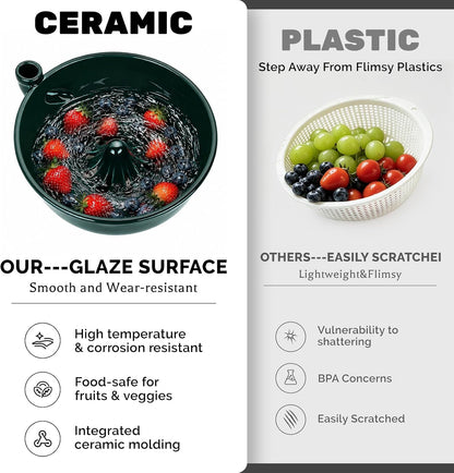 Ceramic Berry Washing Bowl with Auto-Spin Swirl Drainage 🔥