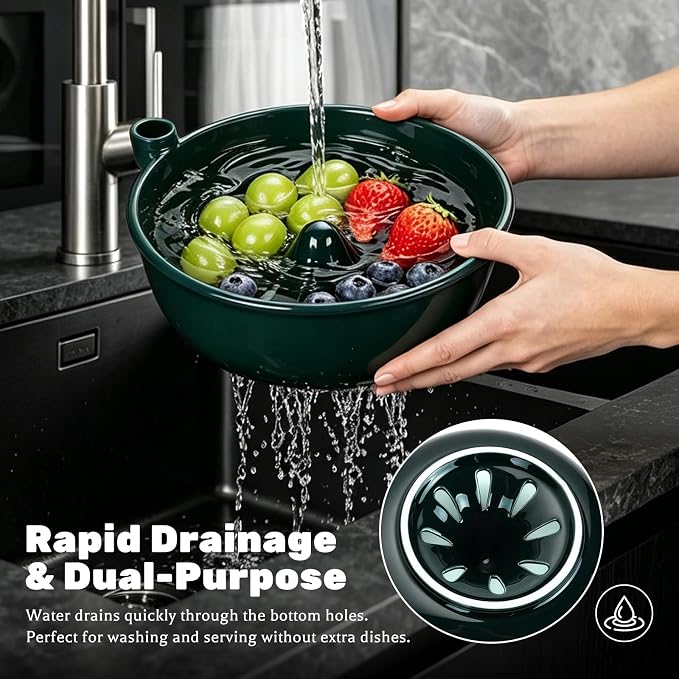 Ceramic Berry Washing Bowl with Auto-Spin Swirl Drainage 🔥
