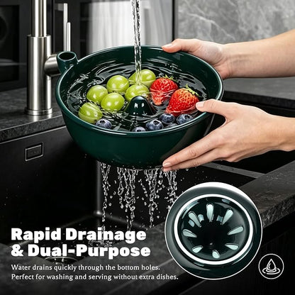 Ceramic Berry Washing Bowl with Auto-Spin Swirl Drainage 🔥