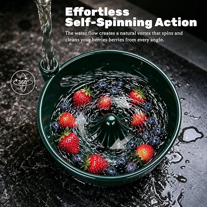 Ceramic Berry Washing Bowl with Auto-Spin Swirl Drainage 🔥