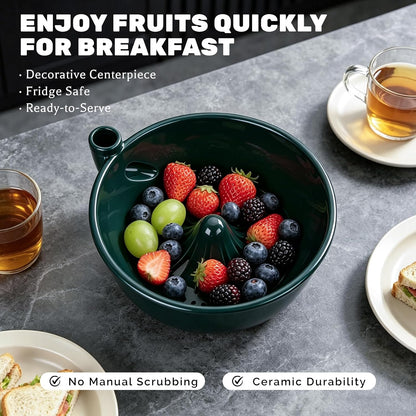 Ceramic Berry Washing Bowl with Auto-Spin Swirl Drainage 🔥
