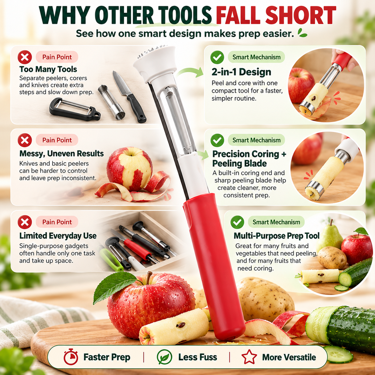 Resamosa 2-in-1 Fruit & Vegetable Peeler & Corer — Prep Produce with Ease