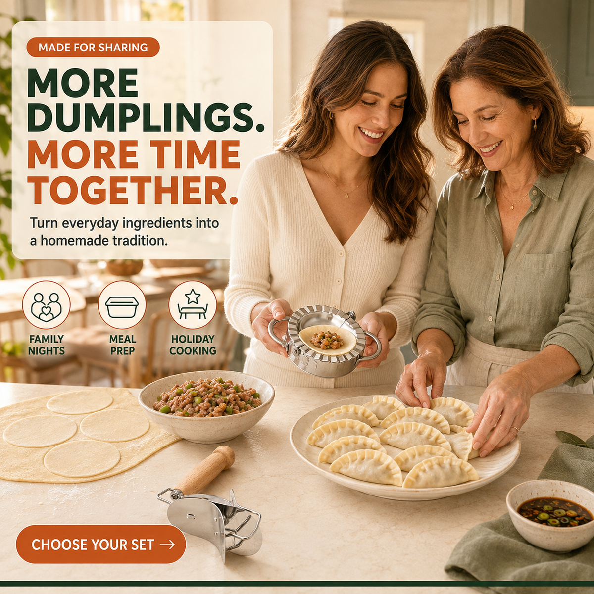 🥟 Dumpling Maker & Dough Cutter Set – Roll, Fill & Seal Homemade Dumplings Easily
