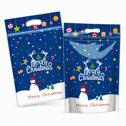⏳LAST DAY SALE 50% OFF 🎅🔥50 Pack Christmas Candy Bags Cartoon Stand Up Zipper Pouches for Snowflake Crisp Cookie and Baking Food Packaging